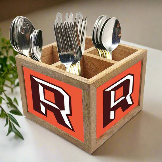Wooden Cutlery and Napkin Holder for Dining Table Organizer -  Letter R Nutcase