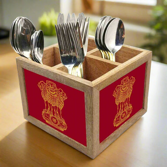 Spoon and Fork Stand Cutlery Holder for Dining Table - Indian Style Red Nutcase