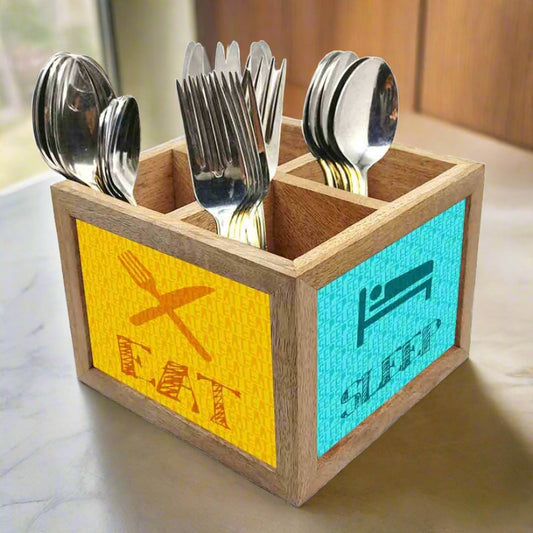 Wooden Cutlery Holder for Table Setting Spoons & Forks - Eat Sleep Nutcase