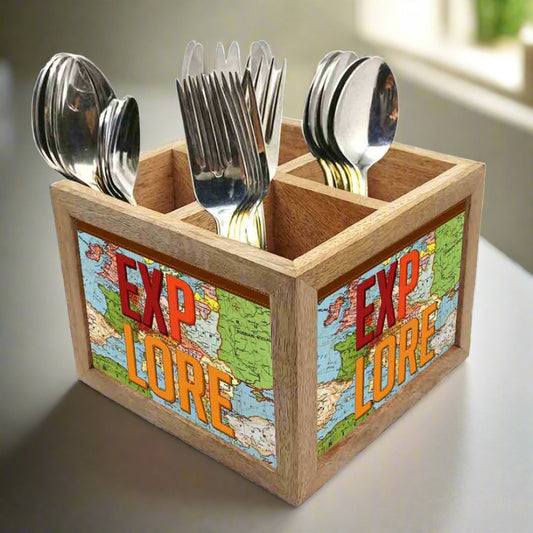 Wooden Spoon Stand for Dining Table Cutlery Holder -  Explore Nutcase
