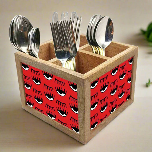 Wooden Cutlery Stand for Dining Table Spoons & Forks Organizer -  Eyes Red Nutcase