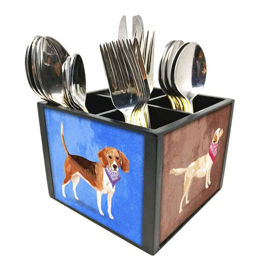 Wooden Cutlery Stand Holder for Spoon & Knives Rack -  Cute Smart Dogs Nutcase
