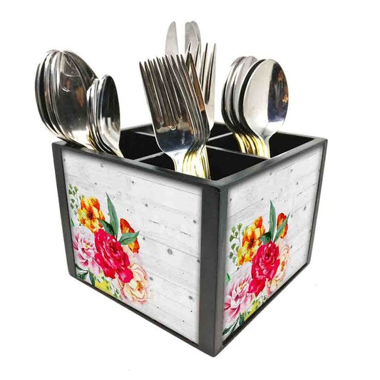 Spoon and Fork Stand Cutlery Holder for Kitchen - Vintage Flower Nutcase