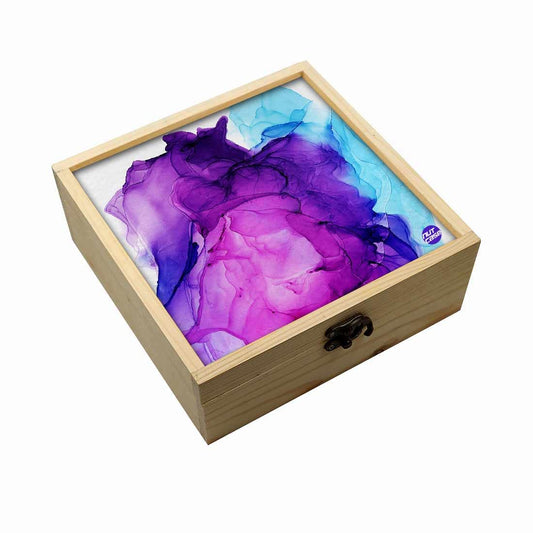 Jewellery Box Wooden Jewelry Organizer -  Blue Purple Ink Watercolor Nutcase