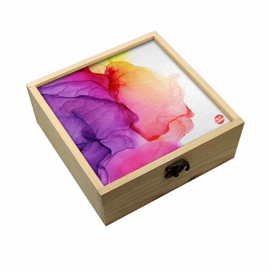Jewellery Box Wooden Jewelry Organizer -  Purple Yellow Ink Watercolor Nutcase