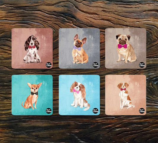 Beautiful Design Metal Printed Coaster for Home & Kitchen Set of 6 - Cute Dogs Nutcase