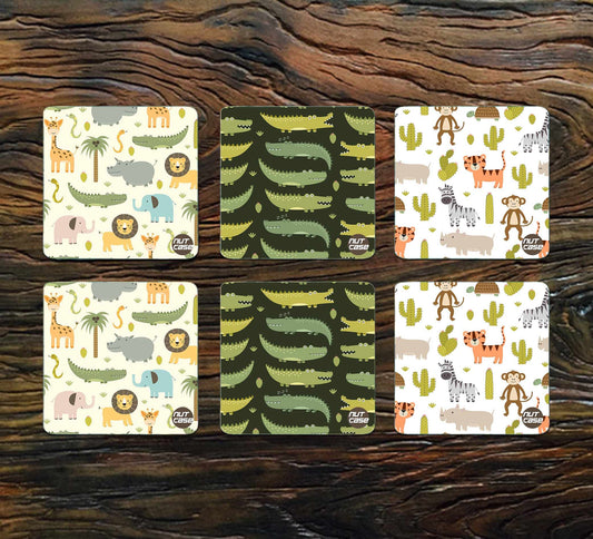 Metal Cool Beer Coasters for Home & Kitchen Pack of 6 - Safari Adventure Nutcase
