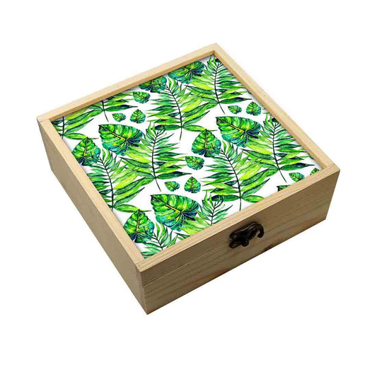 Jewellery Box Wooden Jewelry Organizer -  Dark Green Tropical Leaf Nutcase
