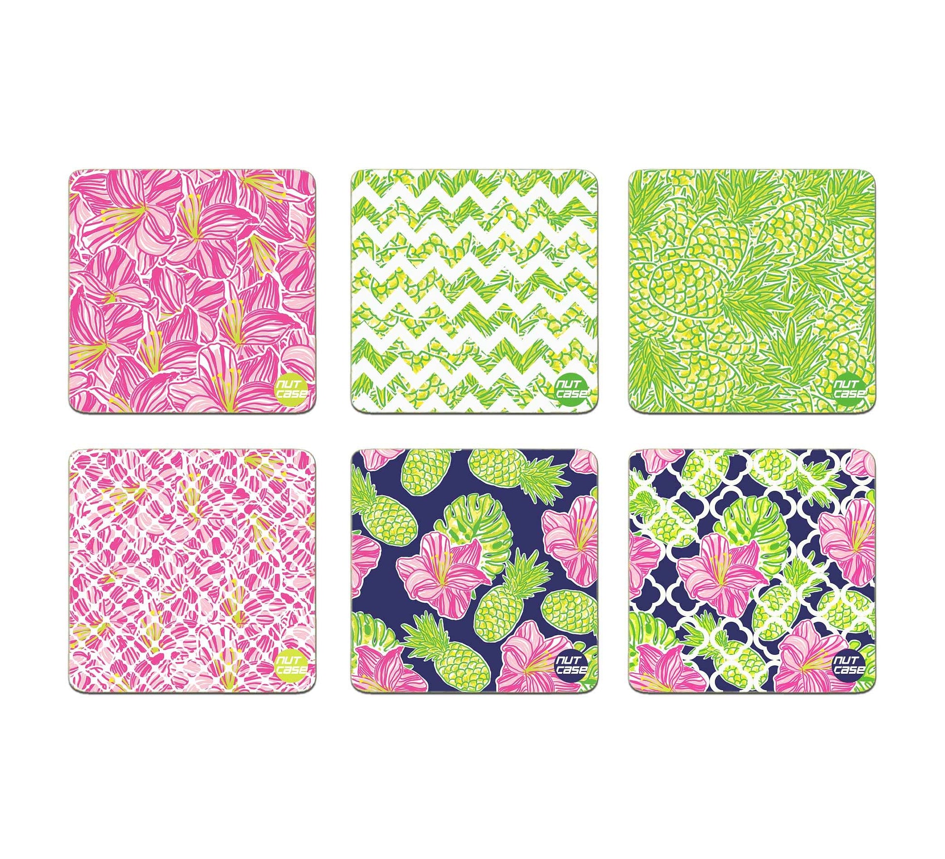 Metal Printed Coasters Pack of 6 for Home & Office Use - Pineapples Nutcase