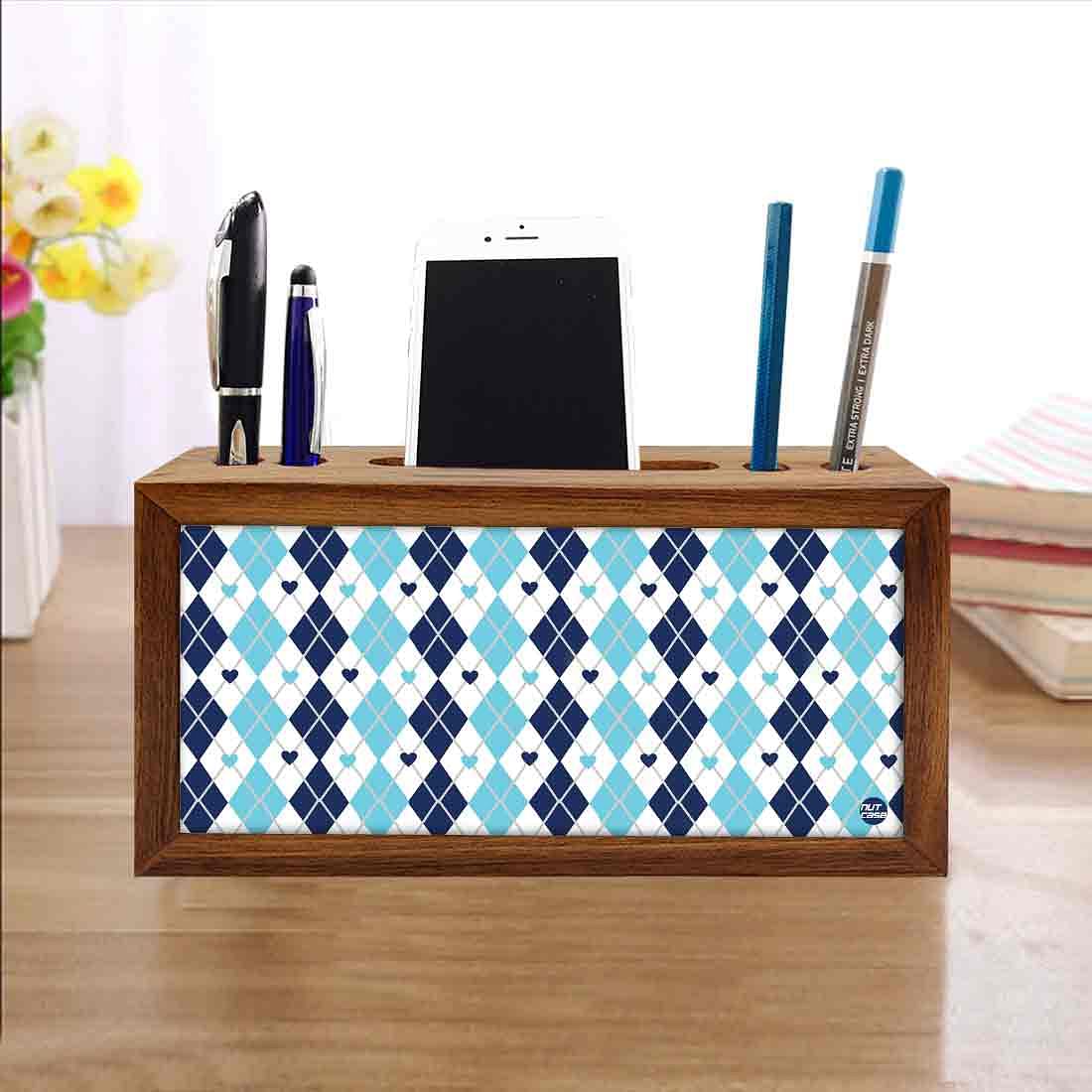 Small Pen Mobile Stand Desk Organizer for Office & Study Table - Blue Plaids Nutcase