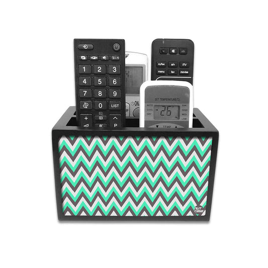 Designer Wooden Tv Remote Holder For TV / AC Remotes -  Mint And Gray Shevron Nutcase