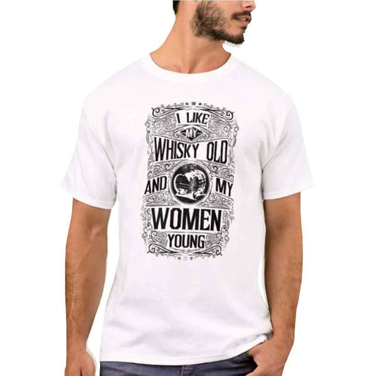 Nutcase Designer Round Neck Men's T-Shirt Wrinkle-Free Poly Cotton Tees - Whiskey Old Women Young Nutcase