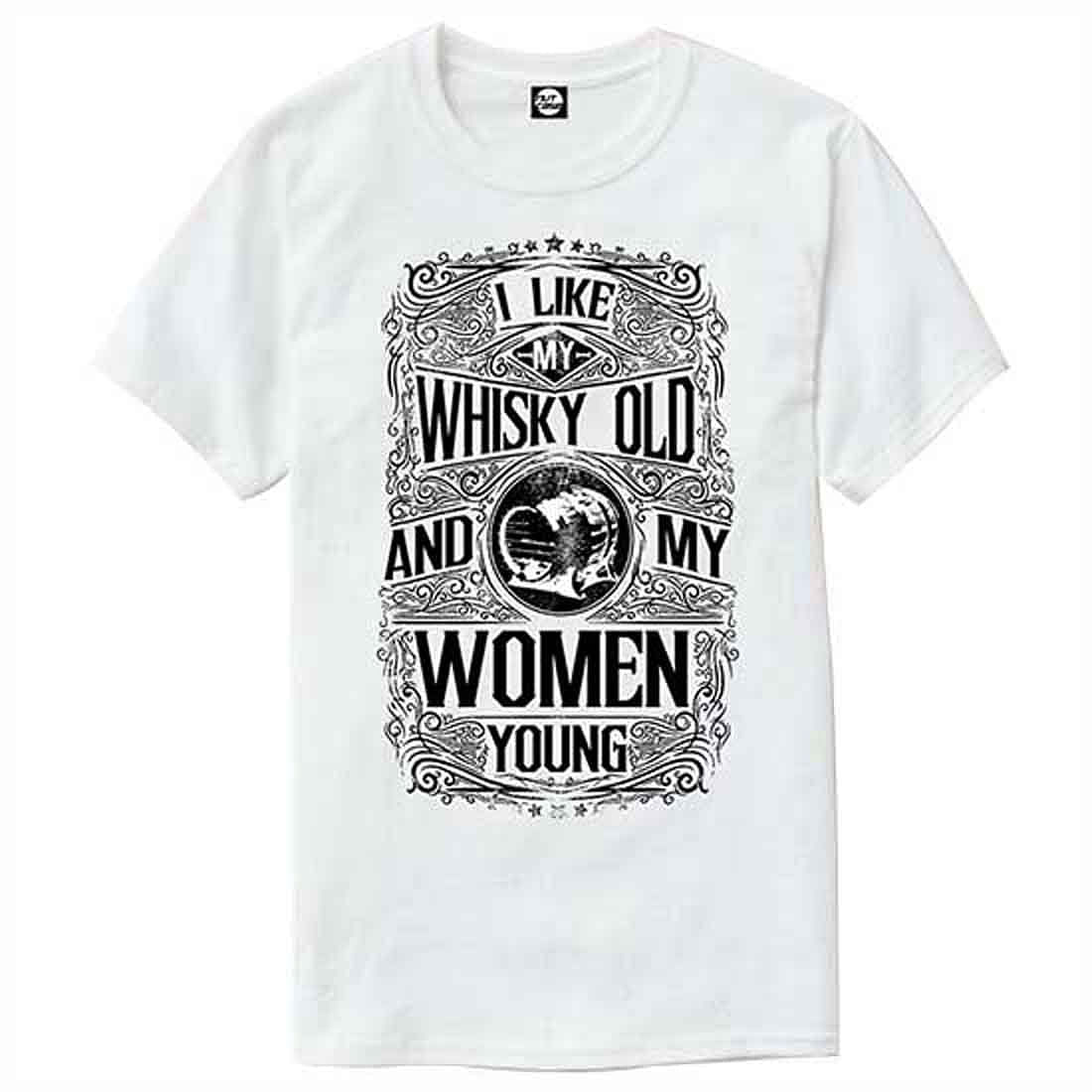 Nutcase Designer Round Neck Men's T-Shirt Wrinkle-Free Poly Cotton Tees - Whiskey Old Women Young Nutcase