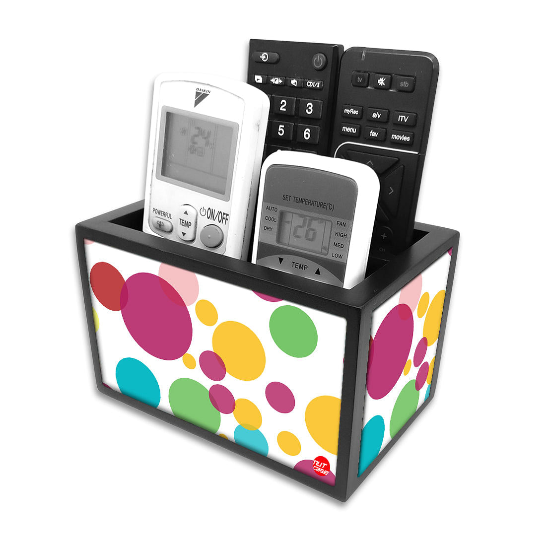 Remote Control Stand Holder Organizer For TV / AC Remotes - Colorful Polka Dots Nutcase