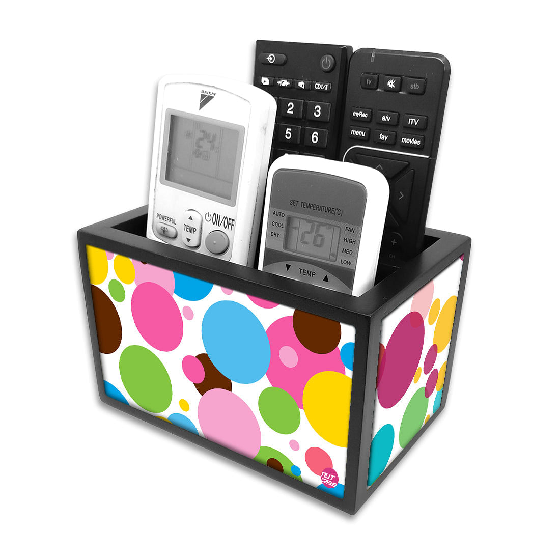 Remote Control Stand Holder Organizer For TV / AC Remotes - Colorful Dots Nutcase