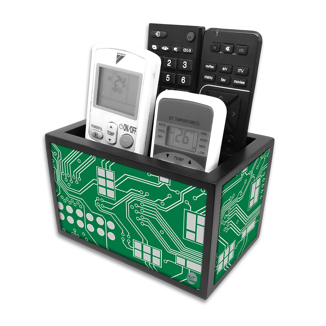 Remote Control Stand Holder Organizer For TV / AC Remotes - Circuit Board Green Nutcase