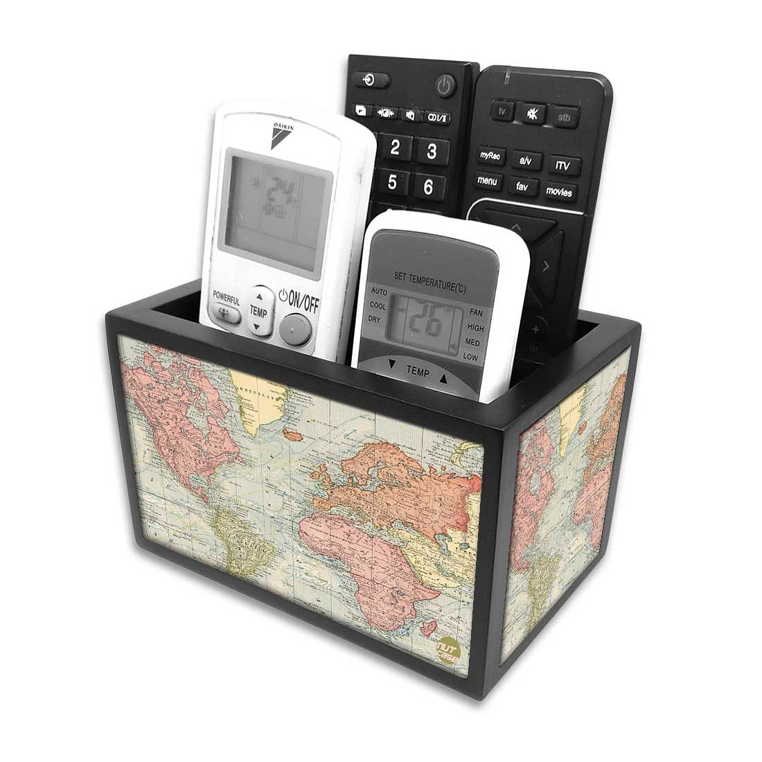 Organizer For TV AC Remotes - Vintage Travel Map Nutcase