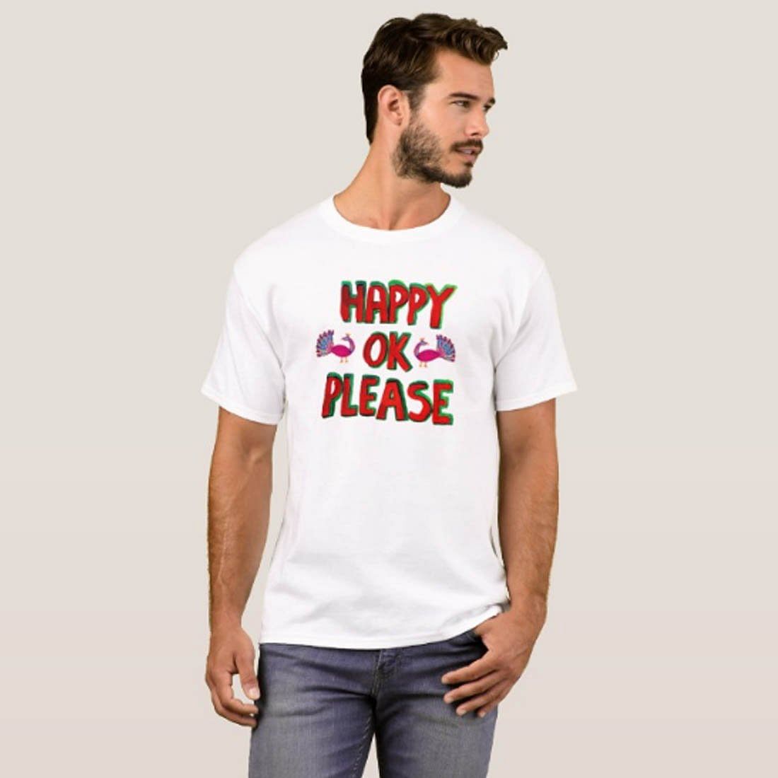 Nutcase Designer Round Neck Men's T-Shirt Wrinkle-Free Poly Cotton Tees - Happy Ok Please Nutcase
