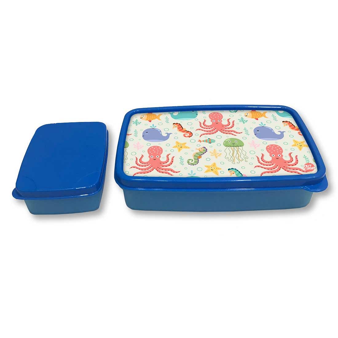 Plastic Designer Lunch Box Organizer for School Kids Boys - Octopus and Jellyfish Nutcase