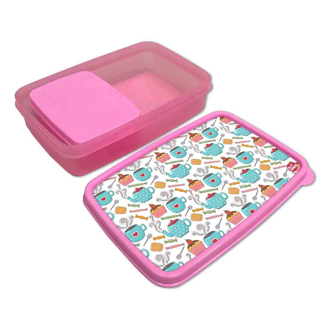 Plastic Designer Childrens Lunch Box for School Girl - Tea and Cake Nutcase
