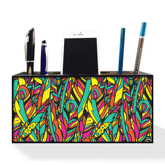 Pen Mobile Stand Holder Desk Organizer - Colorful Feather Nutcase