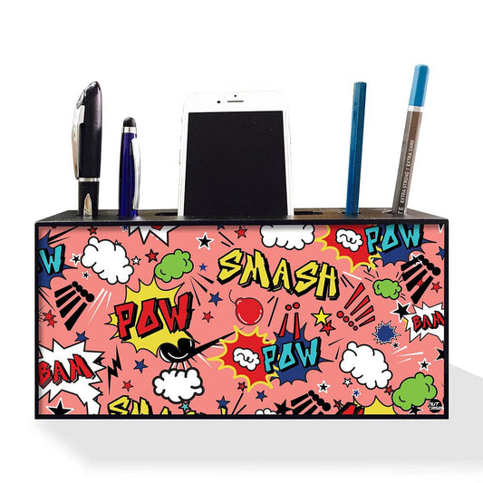 Pen Mobile Stand Holder Desk Organizer - Comic Style Pink Nutcase
