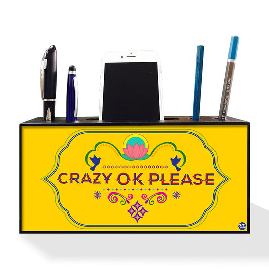 Pen Mobile Stand Holder Desk Organizer - Crazy Ok Please Yellow Nutcase