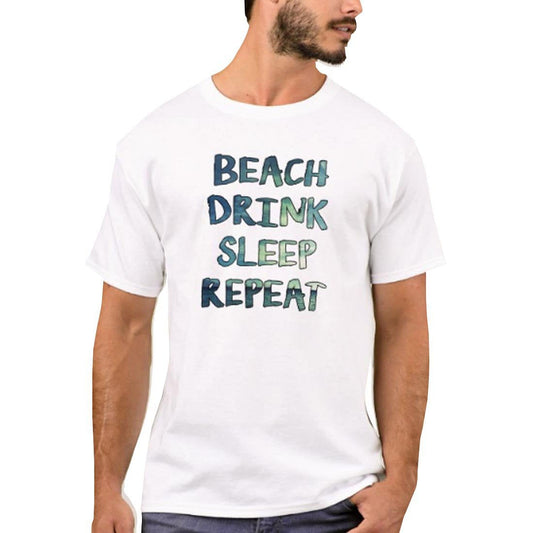 Nutcase Designer Round Neck Men's T-Shirt Wrinkle-Free Poly Cotton Tees - Beach Drink Sleep Repeat Nutcase