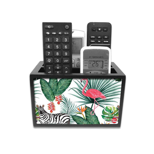 Designer Small TV Remote Holder For TV / AC Remotes -  Leaves With Flamingo Nutcase
