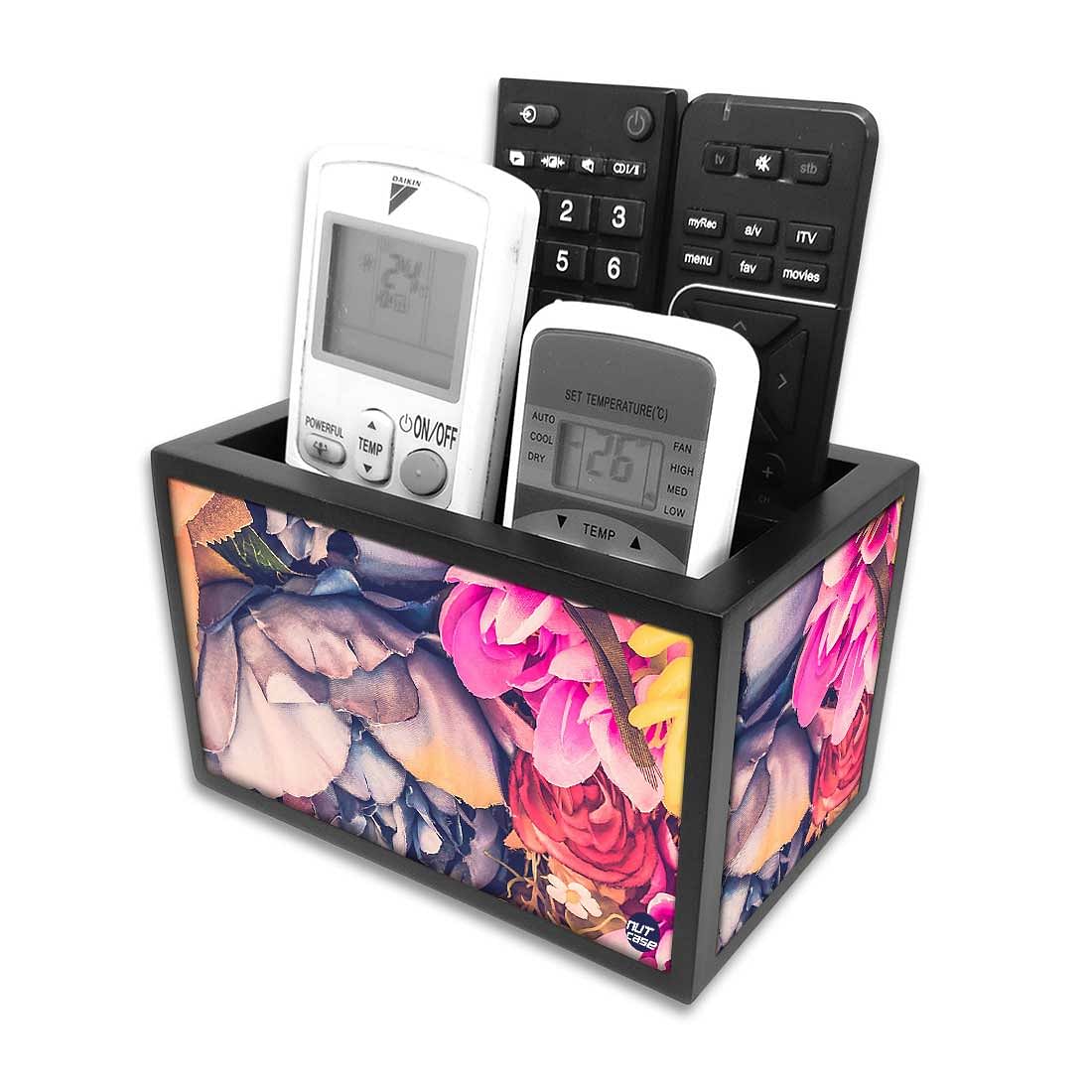 Floral Tv Remote Holder For TV / AC Remotes - Vintage Watercolor Flowers Nutcase