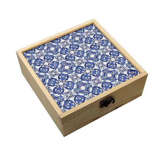 Jewellery Box Wooden Jewelry Organizer -  Blue Design Spanish Tiles Nutcase