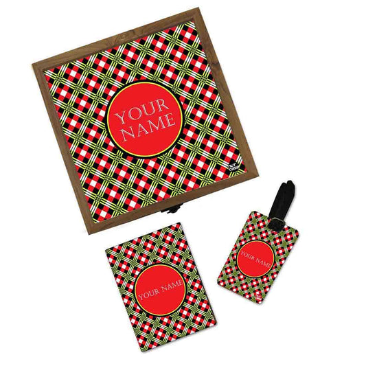 Personalized Passport Cover With Luggage Tag - Red & Green Plaid Nutcase