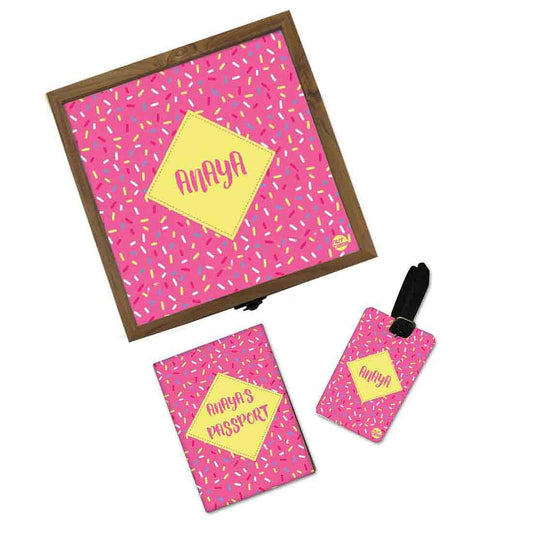 Personalised Passport Holder - Pink And Yellow Dots Nutcase