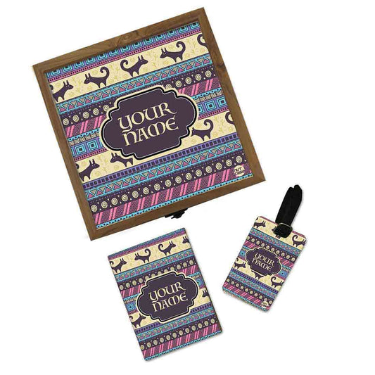 Customized Passport Cover With Luggage Tag - Aztec Design Nutcase