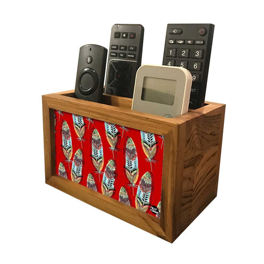 Designer Remote Control caddy For TV / AC Remotes -  Feather in Red Nutcase