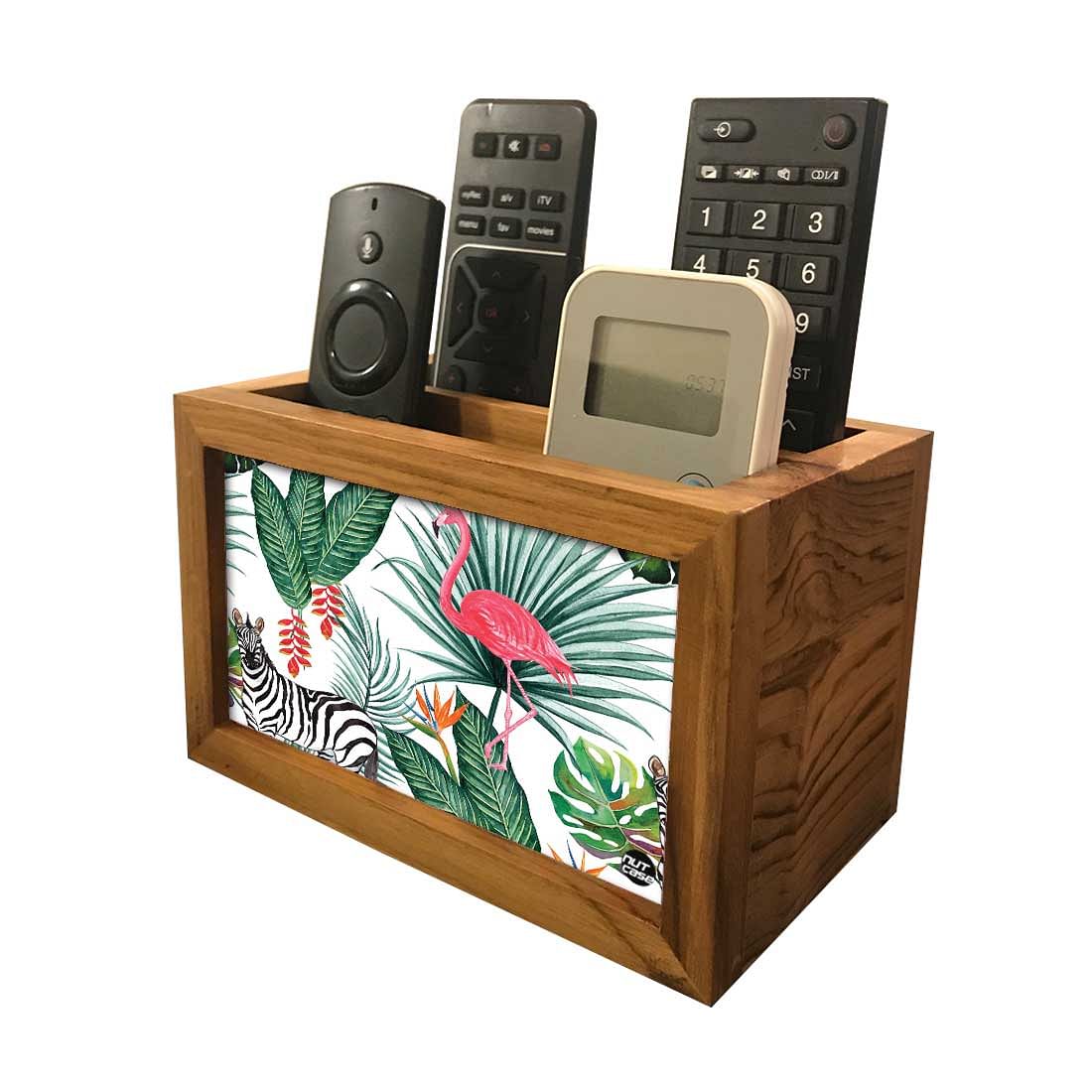 Designer Small TV Remote Holder For TV / AC Remotes - Leaves With Flamingo Nutcase