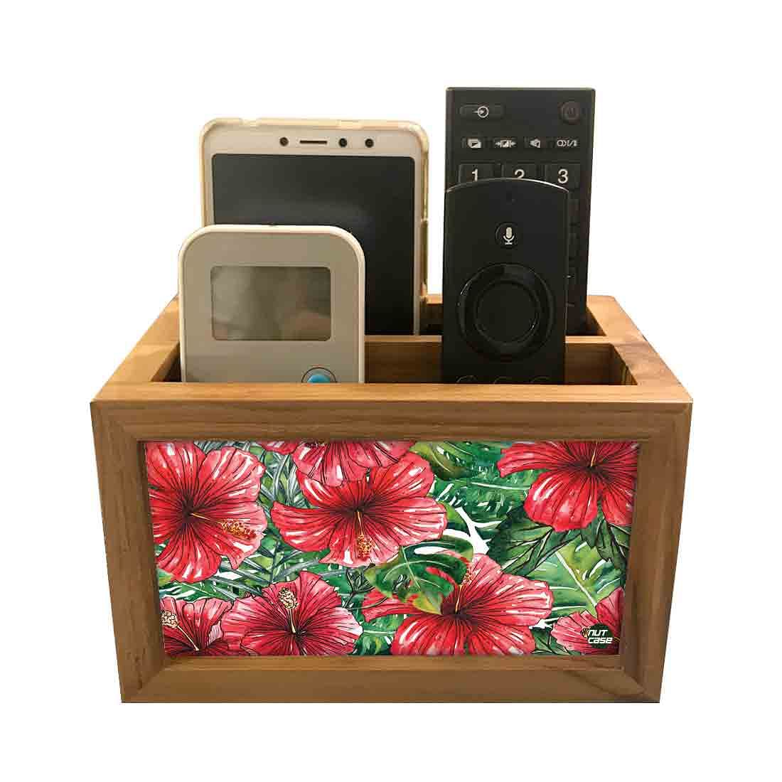 Designer Floral Tv Remote Holder For TV / AC Remotes -  Hibiscus Flower Nutcase
