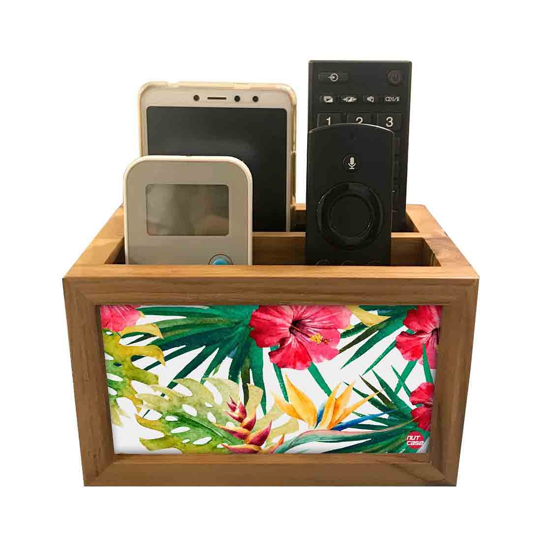 Floral Remote Control Stand For TV / AC Remotes -  Hibiscus Leaves Nutcase