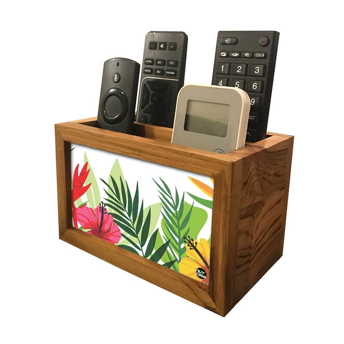 Designer Table Remote Control Holder For TV / AC Remotes - Green Leaves Nutcase