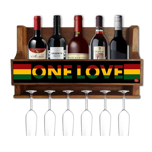 Wall Mounted Wine Glass Holder Stand for Living Room 5 Bottles 6 Glasses - One Love Nutcase
