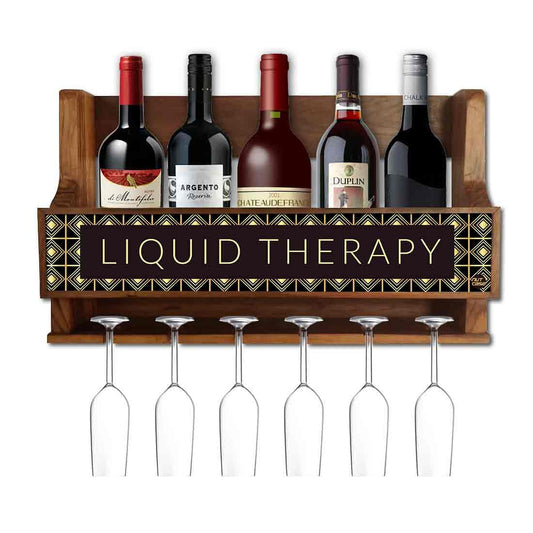 Wooden Wine Bottle Holder Mini Bar Cabinet for 5 Bottles 6 Glasses - Liquid Therapy Nutcase