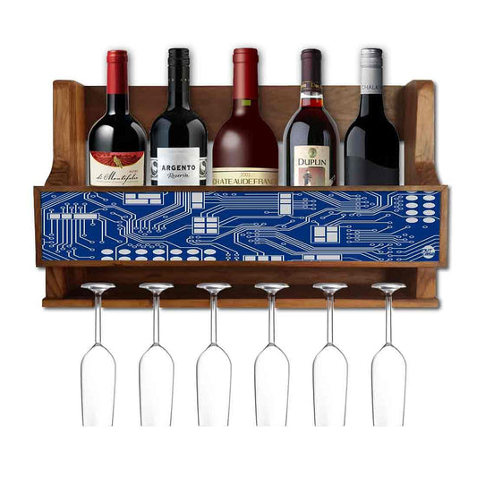 Wooden Wine Bottle Holder Mini Bar Cabinet for Living Room 5 Bottles 6 Glasses Nutcase