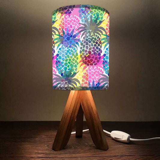 Wooden Table Lamp For Bedroom - Colorful Pineapples Nutcase