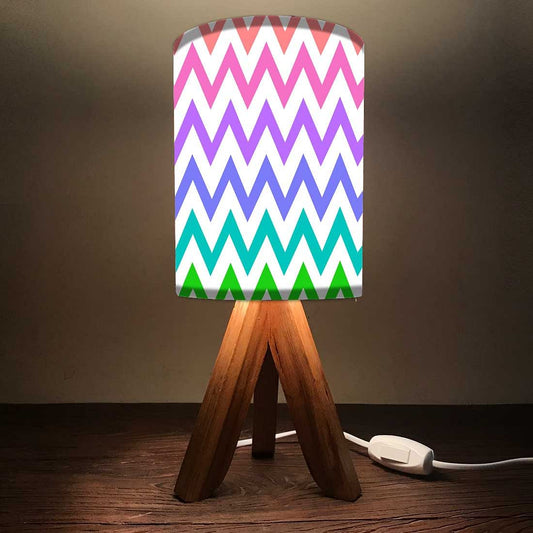 Light Wood Table Lamp For Bedroom - Multicolor Lines Nutcase