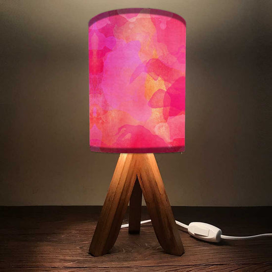 Wooden Bedside Table Lamps For Bedroom - Watercolor Pink Nutcase
