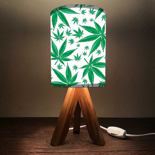 Wooden Side Table Lamps For Bedroom - Herbs Leaves Nutcase