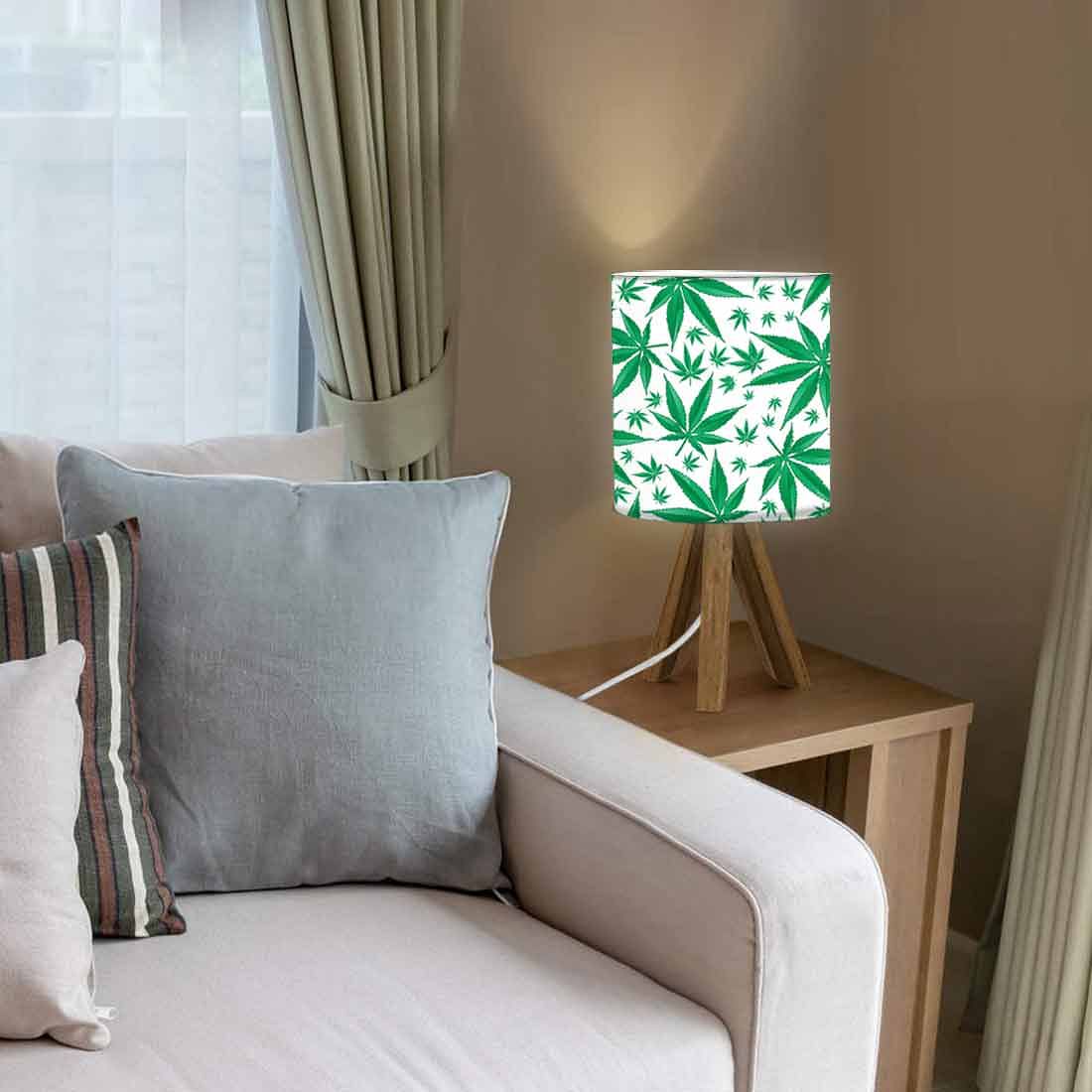 Wooden Side Table Lamps For Bedroom - Herbs Leaves Nutcase