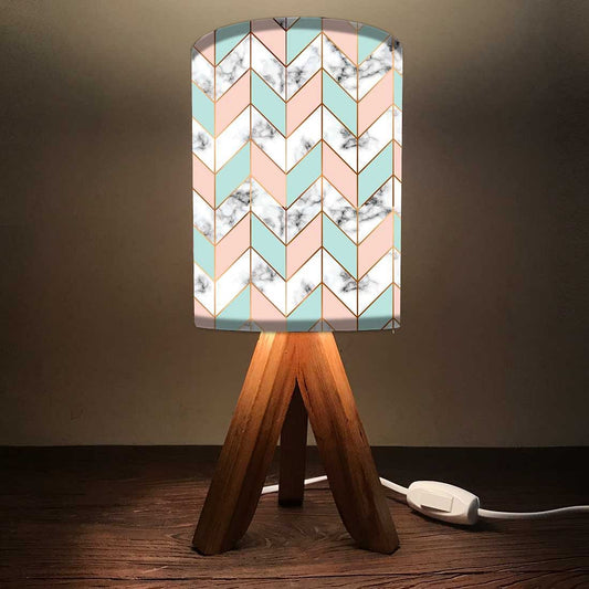 Wooden Led Lamp For Bedroom - Zig-Zag Lines Orange Green Nutcase