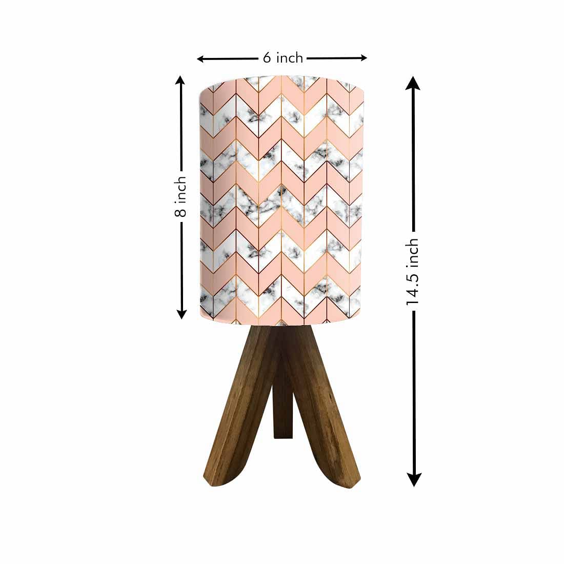 Wooden Bedside Lamp For Bedroom - Zig-Zag Lines Orange Nutcase