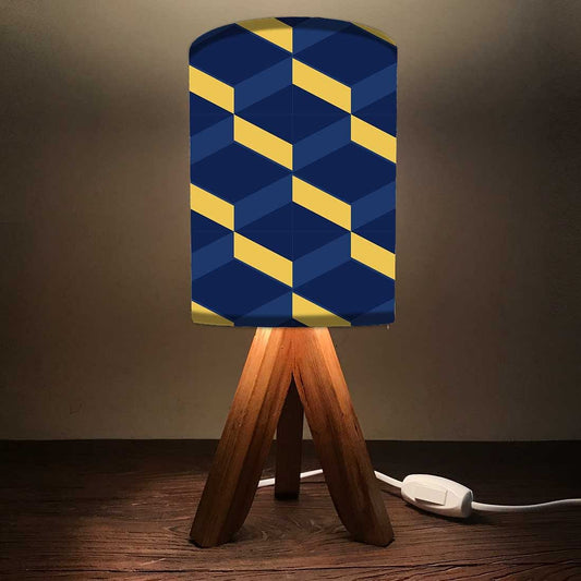 Light Wood Table Lamp For Bedroom - Yellow Blue Lines Nutcase